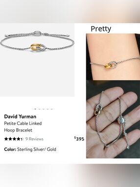 David Yurman Sterling Silver and Gold Petite Cable Linked Bracelet. #212